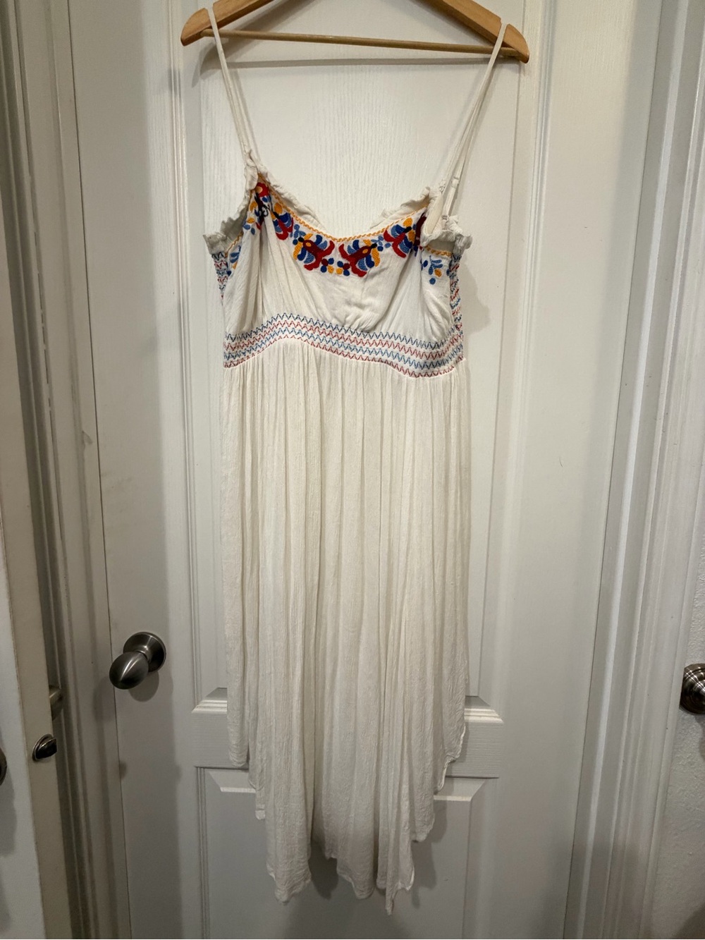 Free People White Embroidered Boho Maxi Dress XL Festival Cottagecore